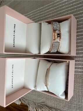 Sparkle & Bling Rose Gold Crystal & Pearl Bracelet and Gold Bracelet